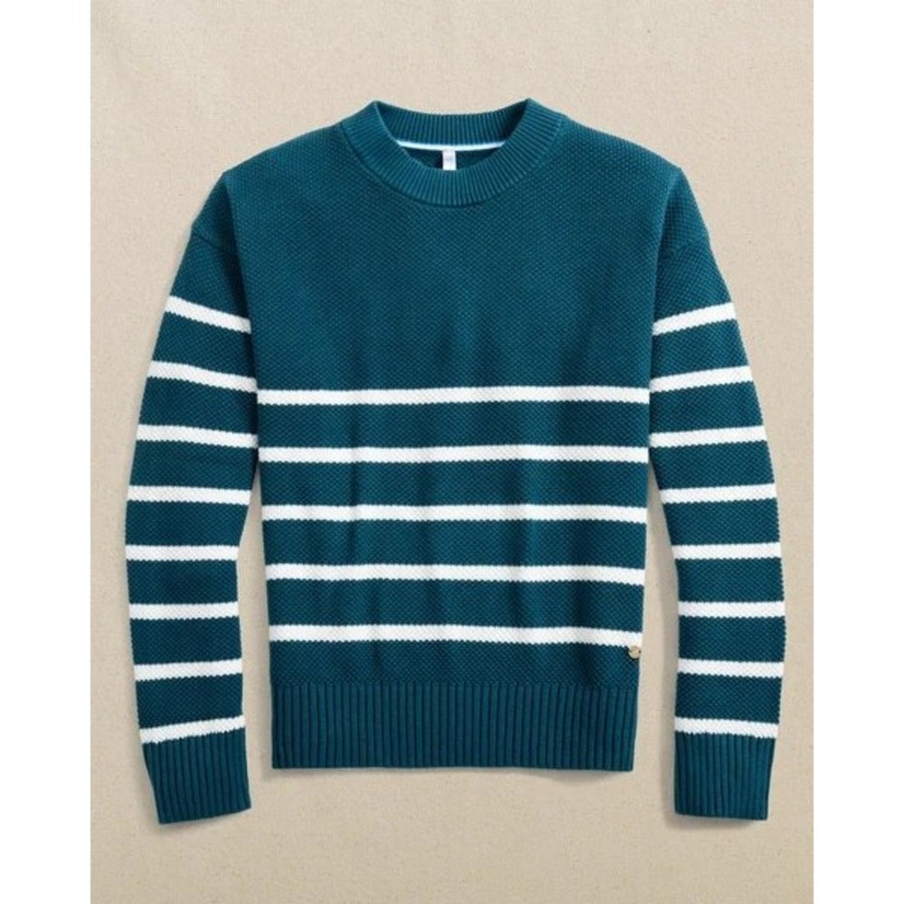 Southern Tide Haisley Stripe Crew Neck Sweater Womens XL Teal Textured Knit